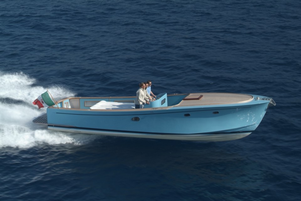 Sangermani day cruiser at speed seen from a drone